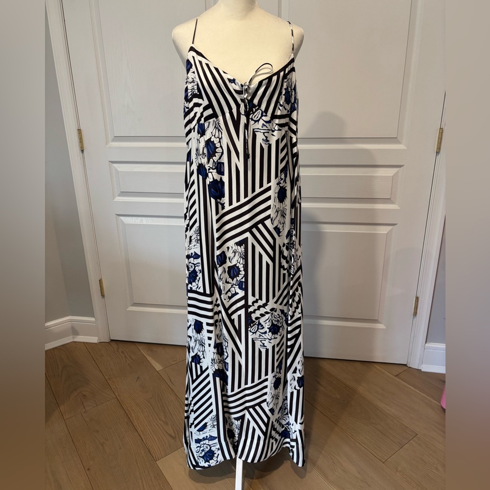 Anthropologie Maeve Sweetheart Sleeveless Slip Maxi Dress in a blue pattern